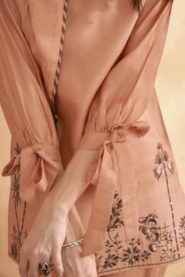 Peach pink embroidered tunic with trouser co-ords 2
