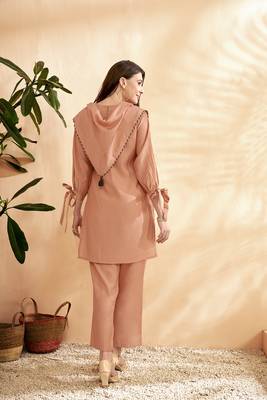 Peach pink embroidered tunic with trouser co-ords 3