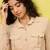 beige self-designed collar shirt with trousers co-ords