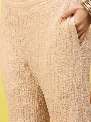 beige self-designed collar shirt with trousers co-ords 4
