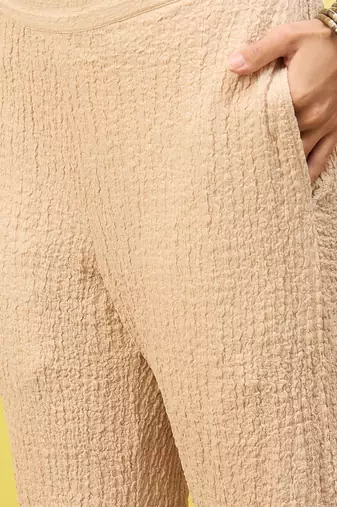 beige self-designed collar shirt with trousers co-ords