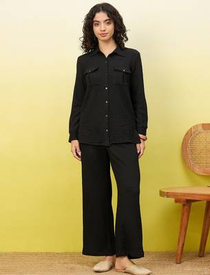 black self-designed collar shirt with trousers co-ords 1