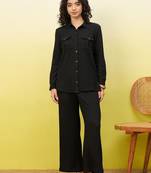 black self-designed collar shirt with trousers co-ords