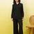 black self-designed collar shirt with trousers co-ords