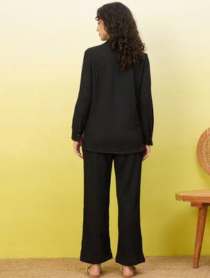 black self-designed collar shirt with trousers co-ords 3