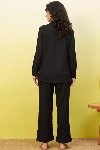 black self-designed collar shirt with trousers co-ords