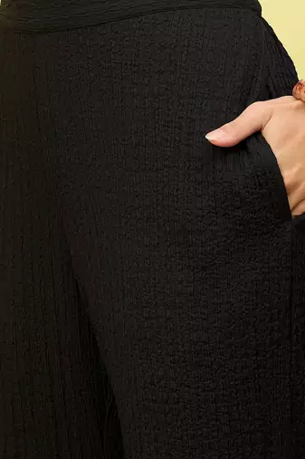 black self-designed collar shirt with trousers co-ords