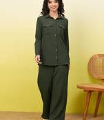 green self-designed collar shirt with trousers co-ords