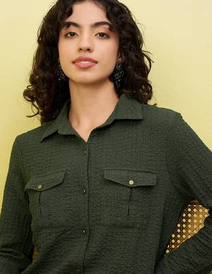 green self-designed collar shirt with trousers co-ords 2