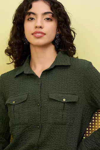 green self-designed collar shirt with trousers co-ords