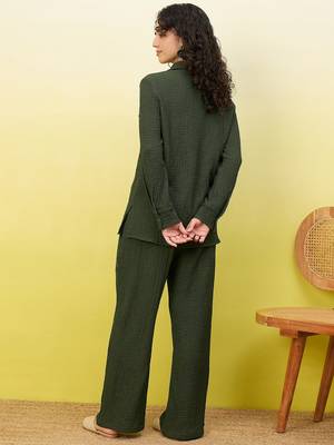 green self-designed collar shirt with trousers co-ords 3