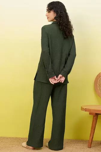 green self-designed collar shirt with trousers co-ords