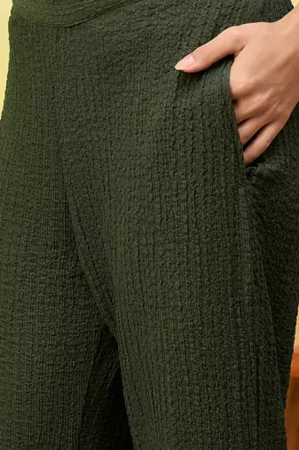 green self-designed collar shirt with trousers co-ords