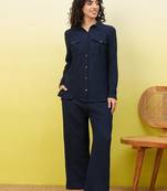 Blue self-designed collar shirt with trousers co-ords