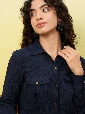 Blue self-designed collar shirt with trousers co-ords 2