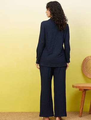 Blue self-designed collar shirt with trousers co-ords 3
