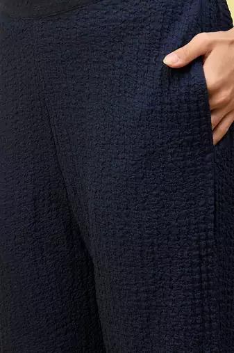 Blue self-designed collar shirt with trousers co-ords