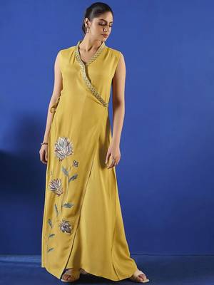 Yellow women fit and flare midi/calf length dress 1