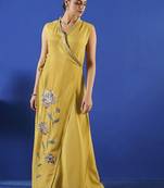 Yellow women fit and flare midi/calf length dress