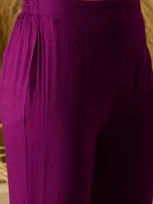 Purple women floral embroidered a-line kurta with trousers 3