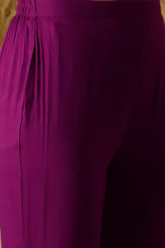 Purple women floral embroidered a-line kurta with trousers