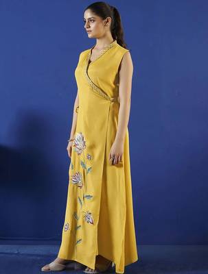 Yellow women fit and flare midi/calf length dress 2