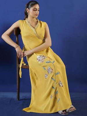 Yellow women fit and flare midi/calf length dress 4