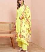Floral printed pure cotton round neck a-line kurta& trousers with dupatta