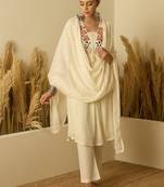 Women white pure cotton kurta pant dupatta set