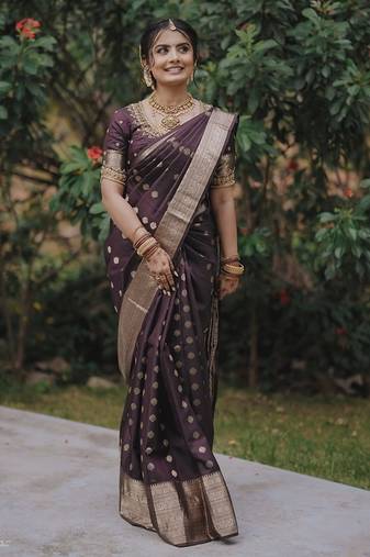 maroon silk blend banarasi jacuard work festive saree with unstitched blouse piece
