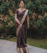 maroon silk blend banarasi jacuard work festive saree with unstitched blouse piece