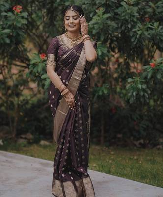 maroon silk blend banarasi jacuard work festive saree with unstitched blouse piece 2
