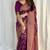 wine  silk blend banarasi jacuard work festive saree with unstitched blouse piece