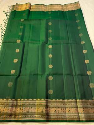 green  silk blend banarasi jacuard work festive saree with unstitched blouse piece 2