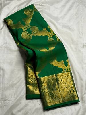 green  silk blend banarasi jacuard work festive saree with unstitched blouse piece 1