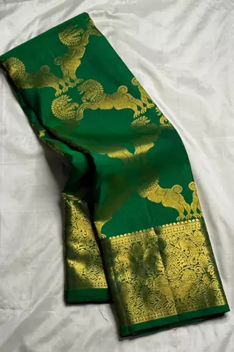 green  silk blend banarasi jacuard work festive saree with unstitched blouse piece