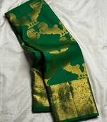 green  silk blend banarasi jacuard work festive saree with unstitched blouse piece