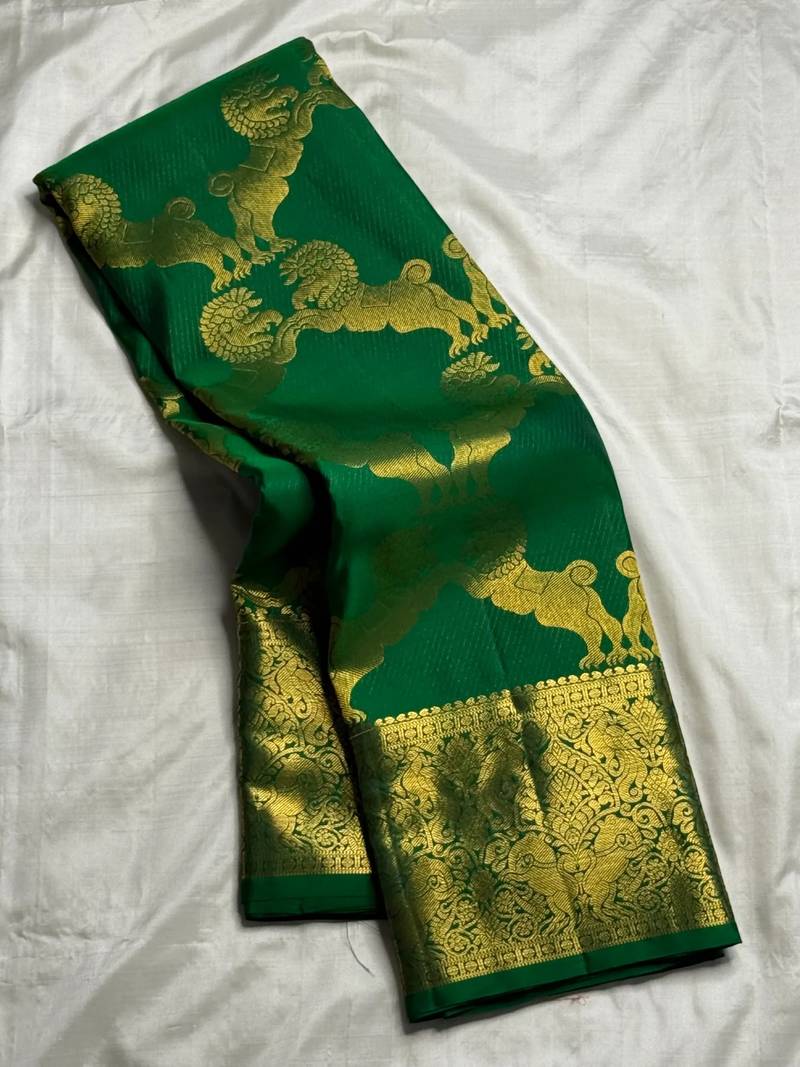 green  silk blend banarasi jacuard work festive saree with unstitched blouse piece