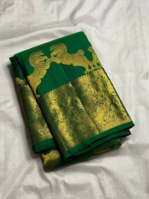 green  silk blend banarasi jacuard work festive saree with unstitched blouse piece 2