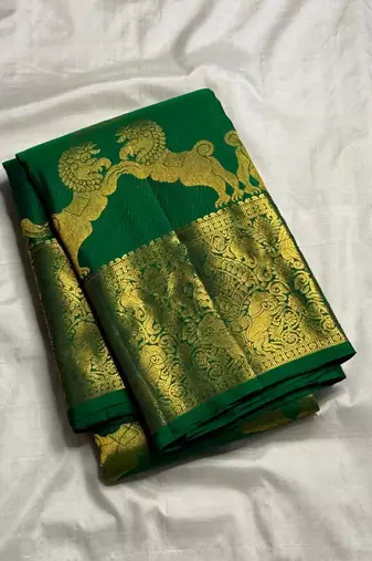 green  silk blend banarasi jacuard work festive saree with unstitched blouse piece
