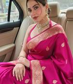 green  silk blend banarasi jacuard work festive saree with unstitched blouse piece