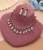 Regal crimson red color american diamond navratna polki necklace set for wedding functions