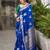 royal blue silk blend banarasi jacuard work festive saree with unstitched blouse piece