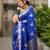 royal blue silk blend banarasi jacuard work festive saree with unstitched blouse piece