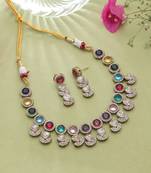 Vibrant traditional multi color american diamond navratna polki necklace set for celebrations