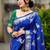 royal blue silk blend banarasi jacuard work festive saree with unstitched blouse piece