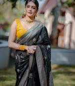 black silk blend banarasi jacuard work festive saree with unstitched blouse piece
