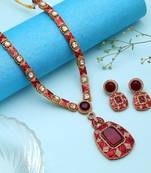 Exquisite ruby red color american diamond polki necklace set for elegant evening wear