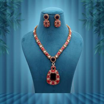 Exquisite ruby red color american diamond polki necklace set for elegant evening wear 2