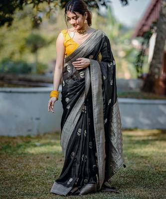 black silk blend banarasi jacuard work festive saree with unstitched blouse piece 2